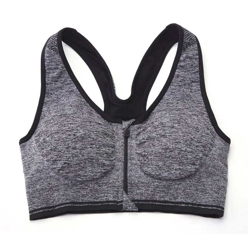 Women Sports Bra Front Zipper Closure Push Up Bras Shockproof Fitness Vest Removable Padded Wireless Tops Sports Tops Lady Bra