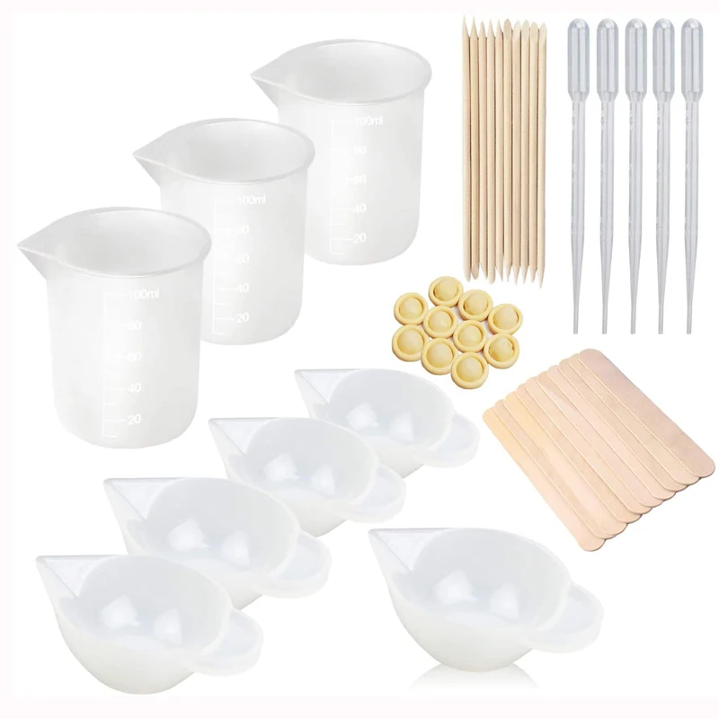 Silicone Resin Measuring Cups Tool Kit,Silicone Measuring Cups for Resin Nonstick Silicone Mixing Cups，Epoxy Tool Kit