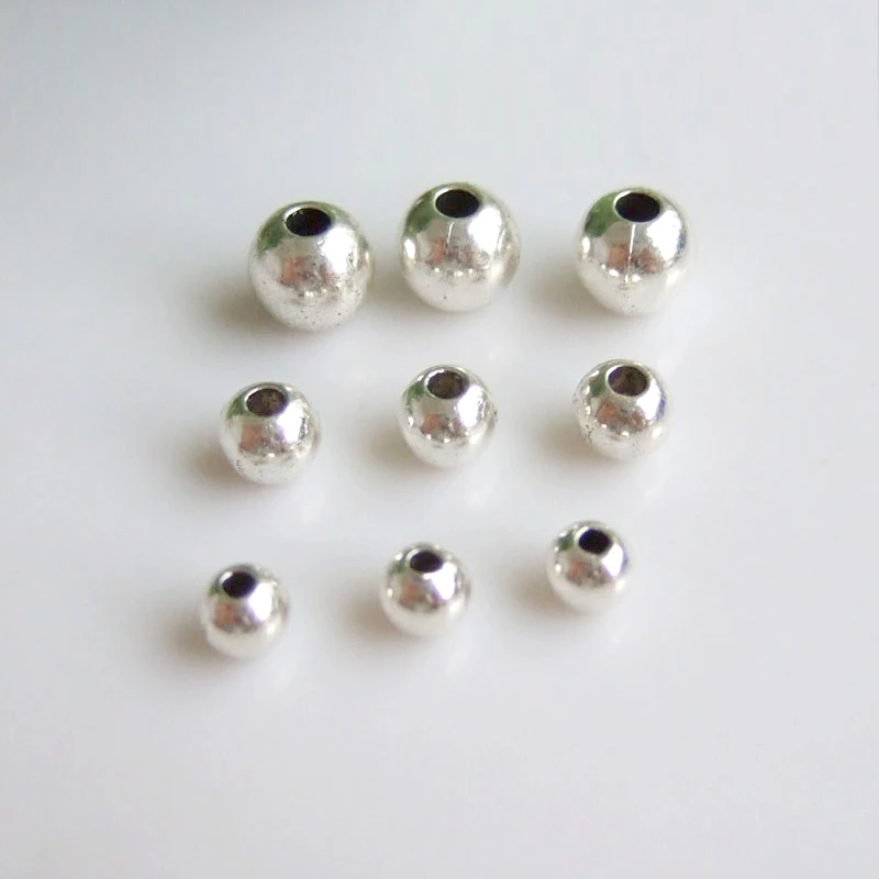 50Pcs Antique Silver Color Zinc Alloy  5mm 6mm 7mm Round Loose Beads