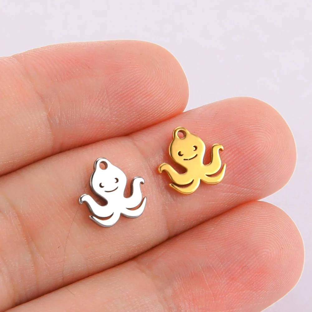 EUEAVAN 10pcs Stainless Steel Tiny Charms Octopus Charm for Bracelet Jewelry Making Marine Life Sea Animal DIY Mini Pendant