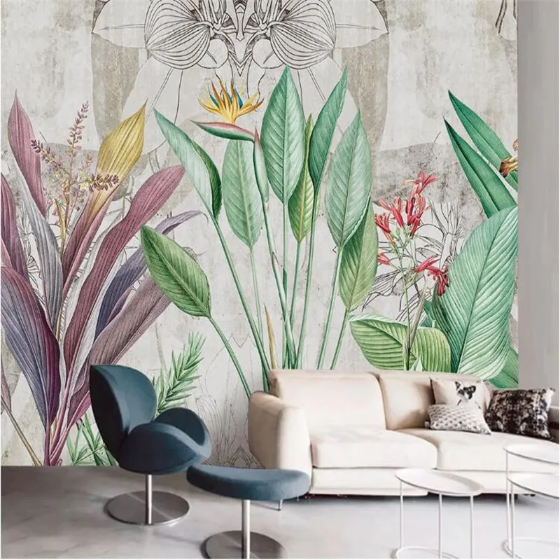 

Milofi custom 3D wallpaper mural Nordic modern hand-painted abstract art leaf plant bedroom living room background wall