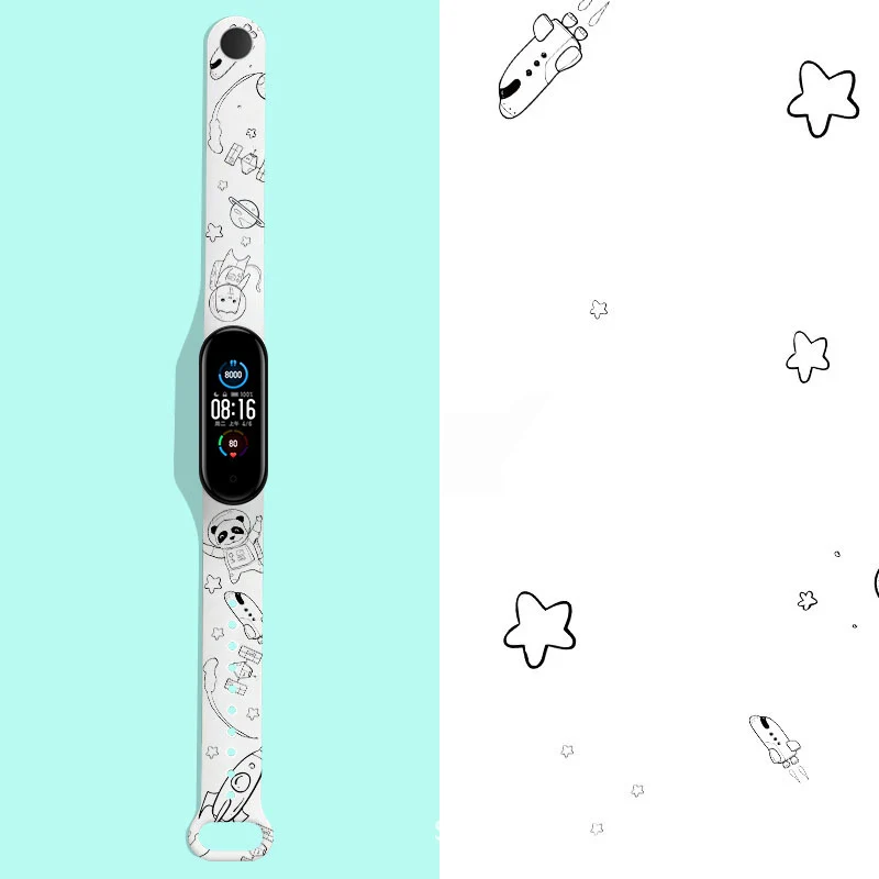 Strap For Xiaomi Mi Band 4 3 5 6 watch band Creative graffiti style Silicone bracelet replacement remix of mi band 4 mi band 6