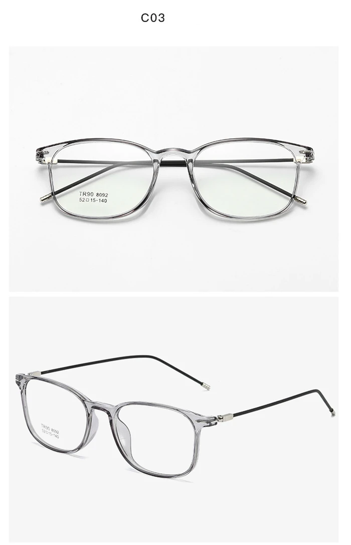 TR90 Quadratische Korrektionsbrille, Unisex, Stahldrahtbein, Kurzsichtigkeitsbrille, transparente Dioptrien -0,5 -1,0 -1,5 -2,0 bis -6,0 – Detail 12