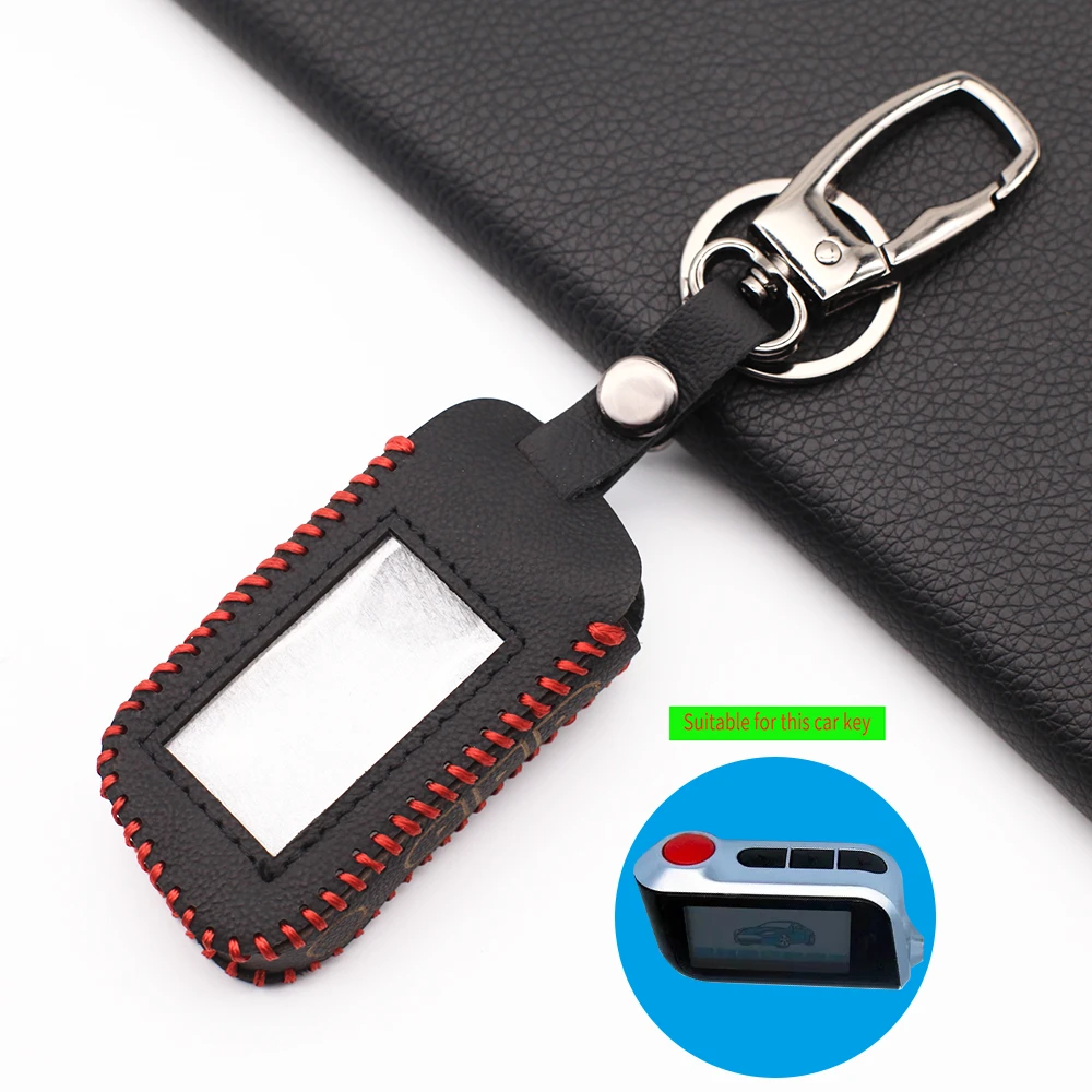 100% Leather Key Case for Starline A39 A96 A93 A36 A63 Russian Two Way Version Remote Control LCD Car Alarm Keychain Fob Cover