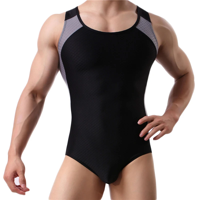 Men Undershirts Leotard Sports Workout Bodysuit Shorts Wrestling Singlet Fitness Jumpsuit Sexy Slip Ice Silk Underwear Swimwear