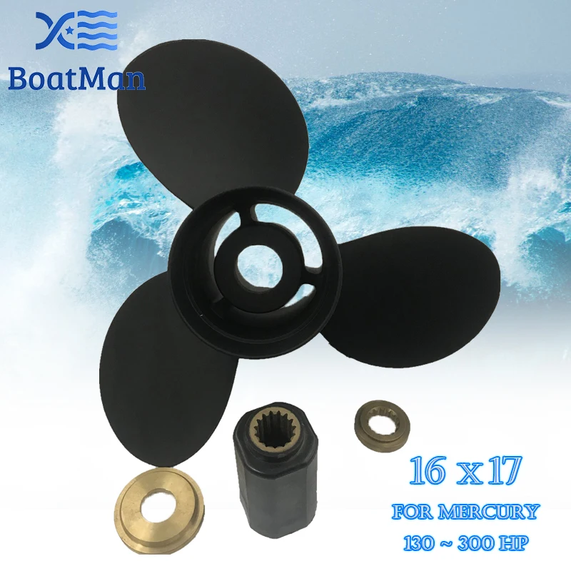 BoatMan® 16x17 Propeller for Mercury Outboard Motor 90HP 115HP 135HP 175HP 225HP 300HP 400HP 15 Splines  Aluminum Boat Parts