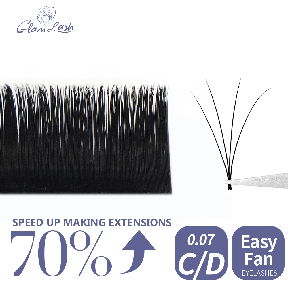 GLAMLASH 0.07 Easy Fanning Eyelash Extension Premade Volume Easy Fan False Eyelash And Blooming Faux Mink Auto Lashes