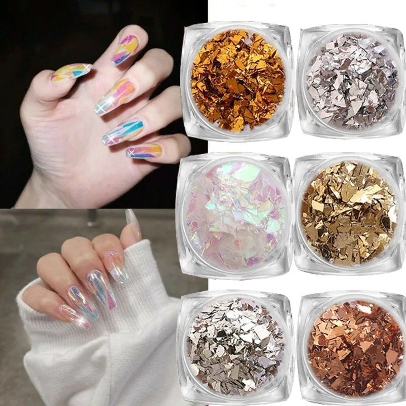 6 Colors/Box 3D Nail Jewelry Slim Color Irregular Foil Sticker Symphony Candy Cellophane Fragment Sequins Nail Jewelry