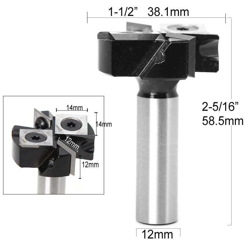 

1PC 12.7mm Shank 12mm Router Bit with Milling Cutter Cemented Carbide Woodworking Bits Insert-Style Spoilboard indexable drill