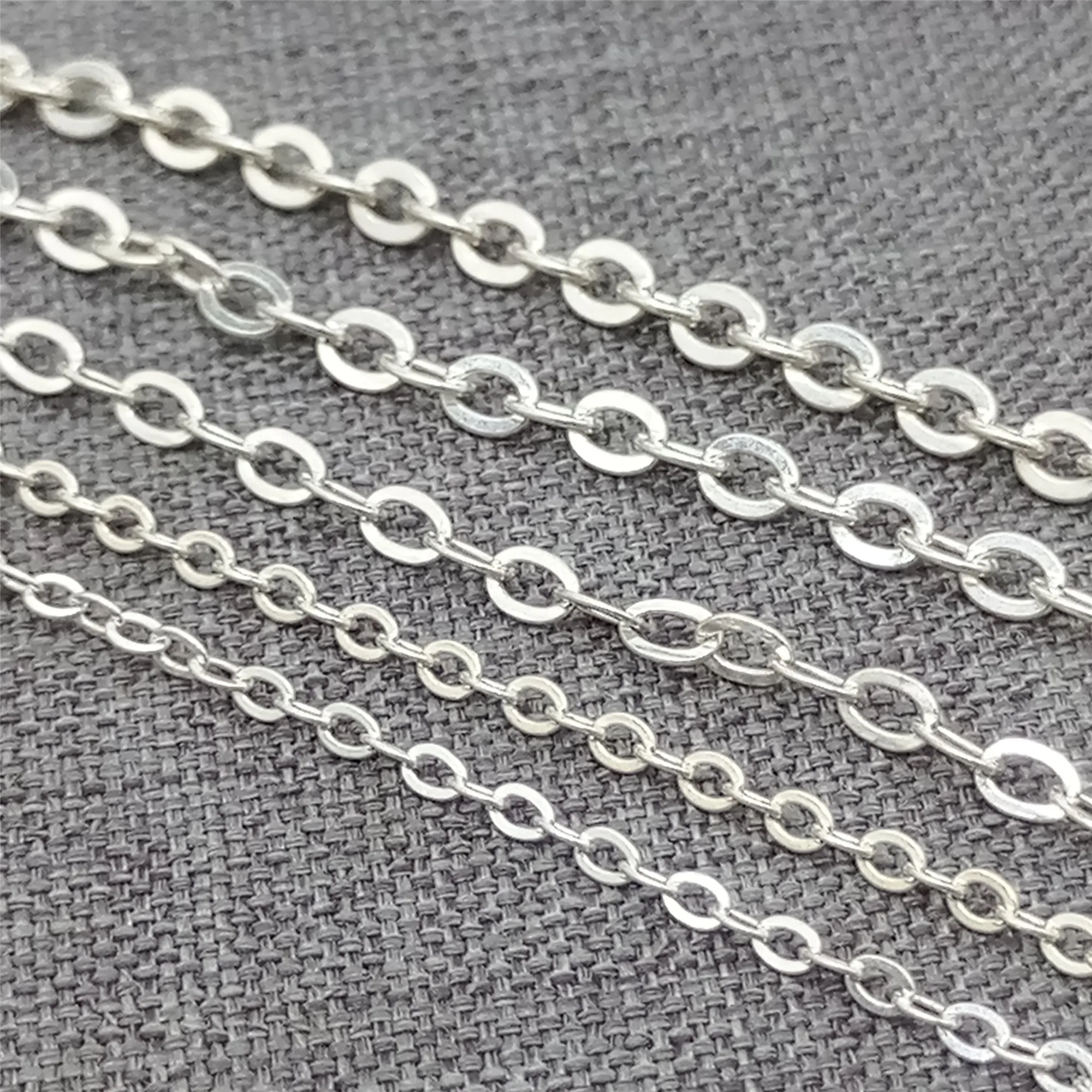 925 Sterling Silver Unfinished Hammered Cable Chain 1mm 1.5mm 2.1mm 2.36mm 2.5mm