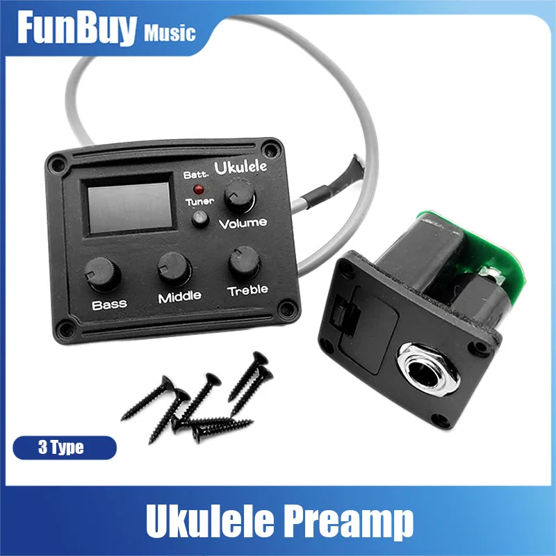 Ukulele Uke Piezo Pickup Preamp 3-Band Hawaii Mini Guitarra EQ Equalizer Tuner System with LCD Display Drop Shipping