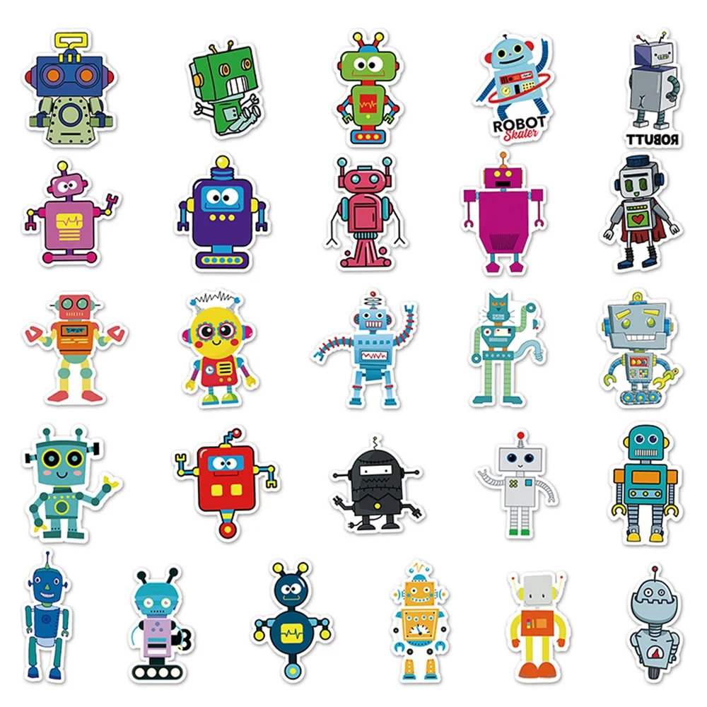 50pcs Robot Stickers For Notebooks Scrapbook Stationery Kscraft Cute Sticker Vintage Scrapbooking Material Craft Supplies