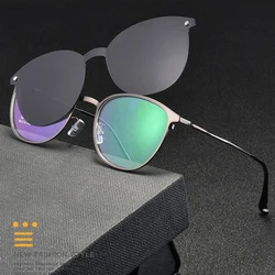Oval Shape Full Rim Optical Glasses Frame with Polarized Clip-on Eyeglasses Frame Spectacles Metal Alloy Eyewear Prescription