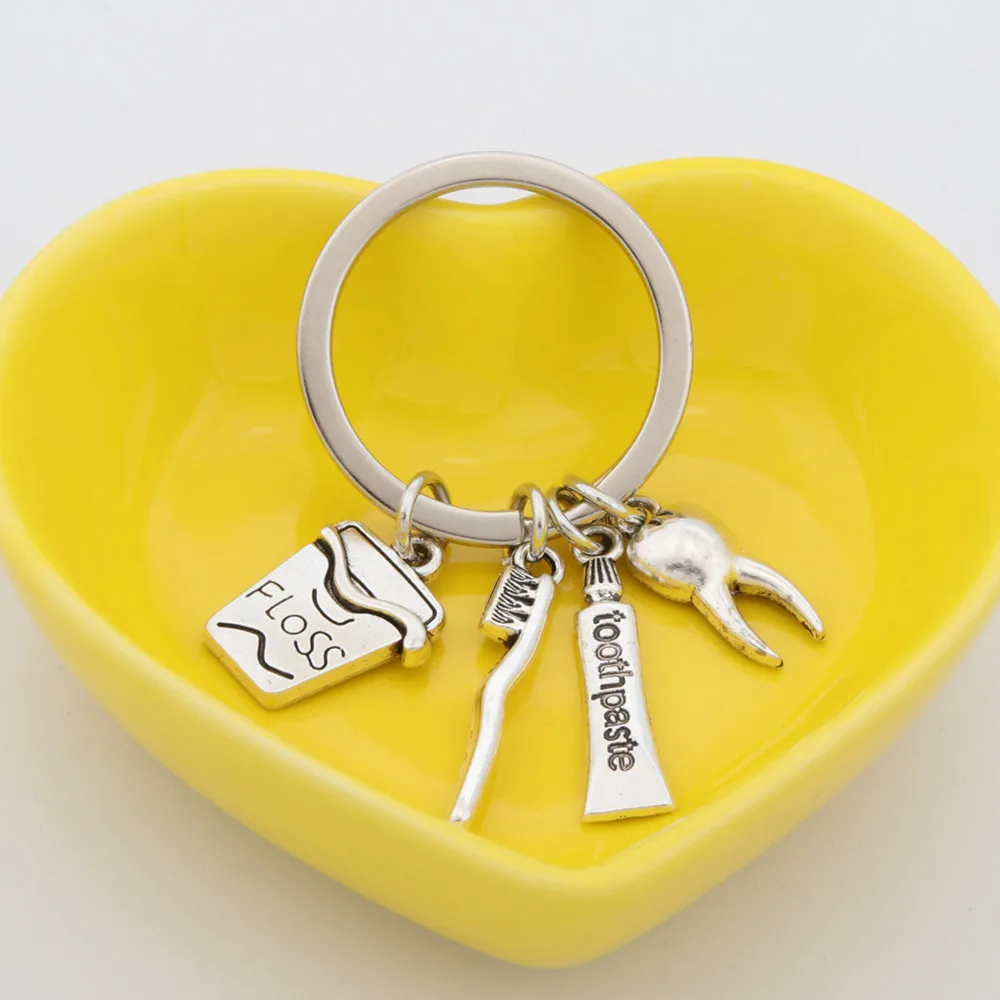 1pc Toothbrush floss Toothpaste Tooth Key Holder Dental Hygienist Keychains Decorative Backpack Pendant Keyring
