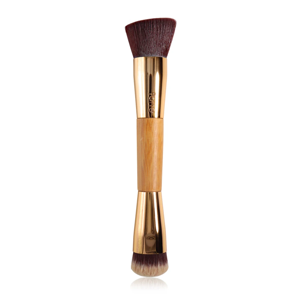 

Double Ended Makeup Brush Bamboo Angled Contour Brush Precision BB Cream Liquid Foundation Makeup Brushes Gold