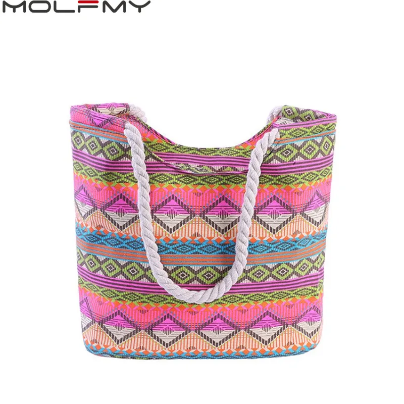 New Casual Summer Beach Women Bag Lunch bag Hot Sale Fashion High Quality Canvas Striped Handbags Shoulder Bag