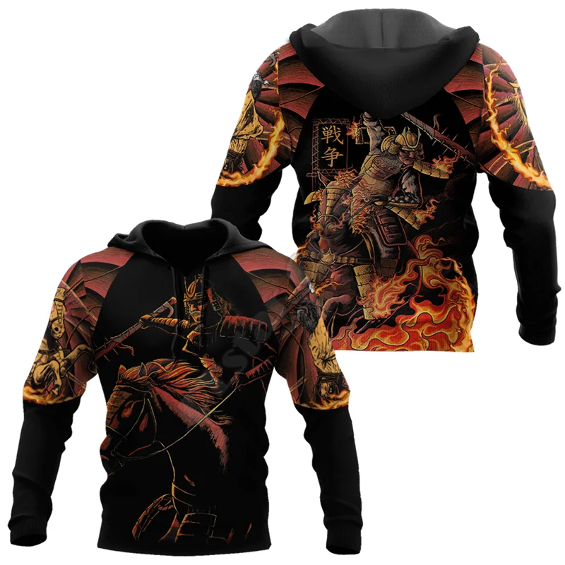 

Japan Samurai 3D All Over Printed Hoodies zipper hoodie women For men Halloween Pullover streetwear Orange Style-1