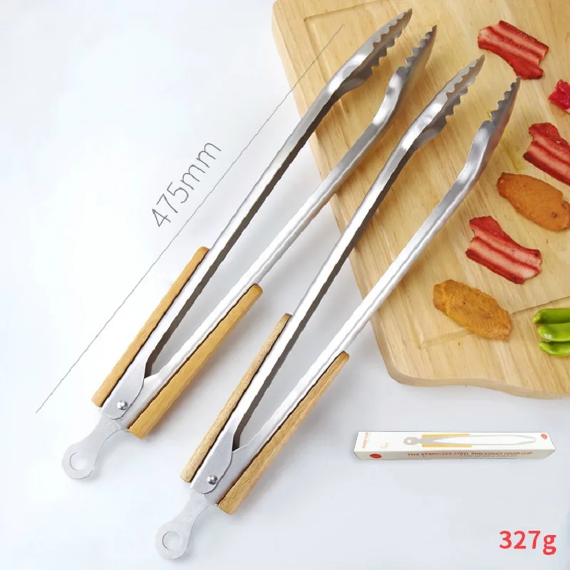 19 Cal klips do żywności ze stali nierdzewnej bardzo duża długi klips do pieczenia drewniany uchwyt uchwyt bambusowy zacisk do grilla akcesoria do pieczenia grilla — zdjęcie 6
