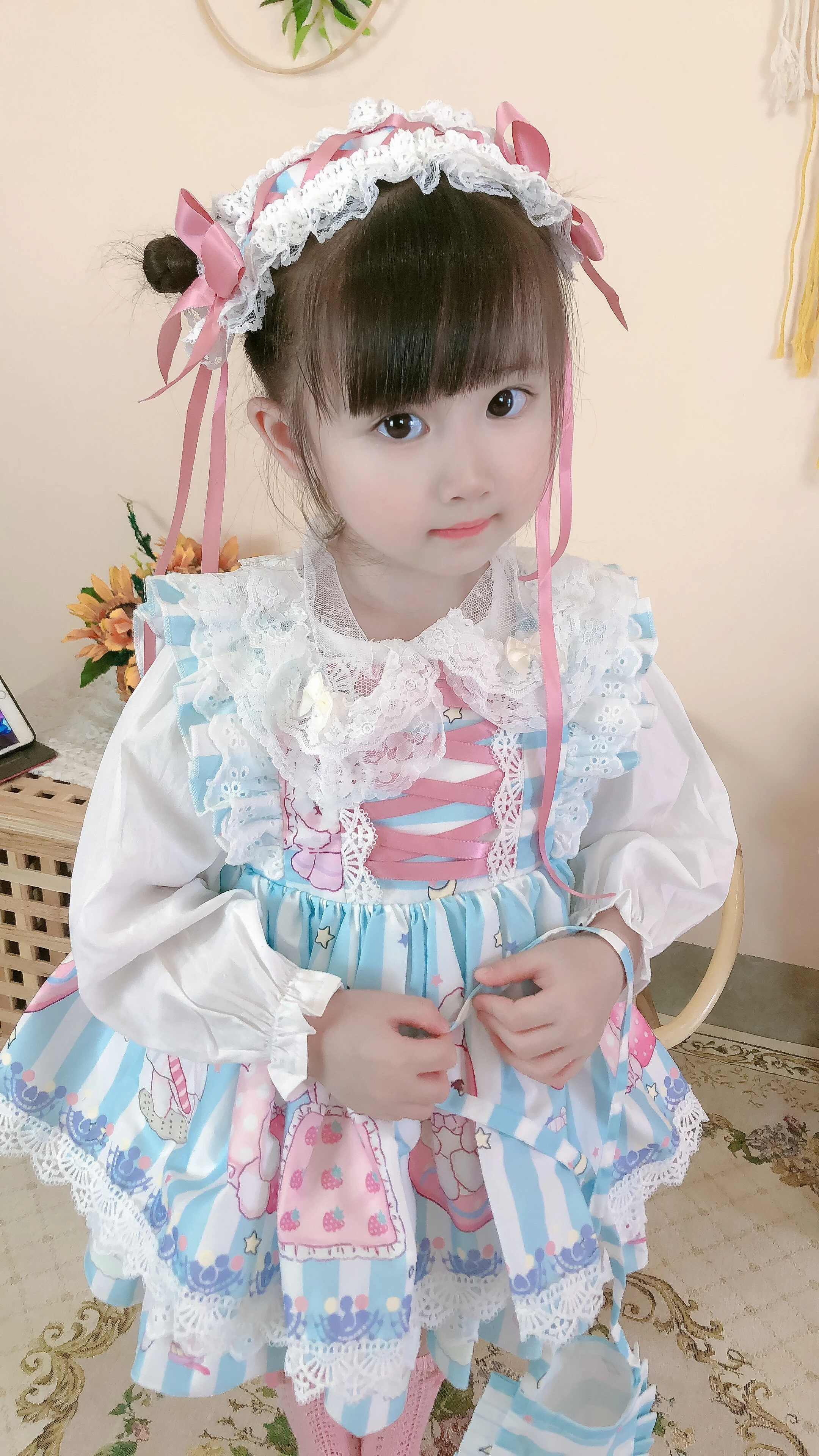 

6Pcs Baby Girls Christmas Blue Rabbits Lolita Dress Ball Gown Bunny Lace Autumn Winter Birthday Party Wedding Toddler Outfits