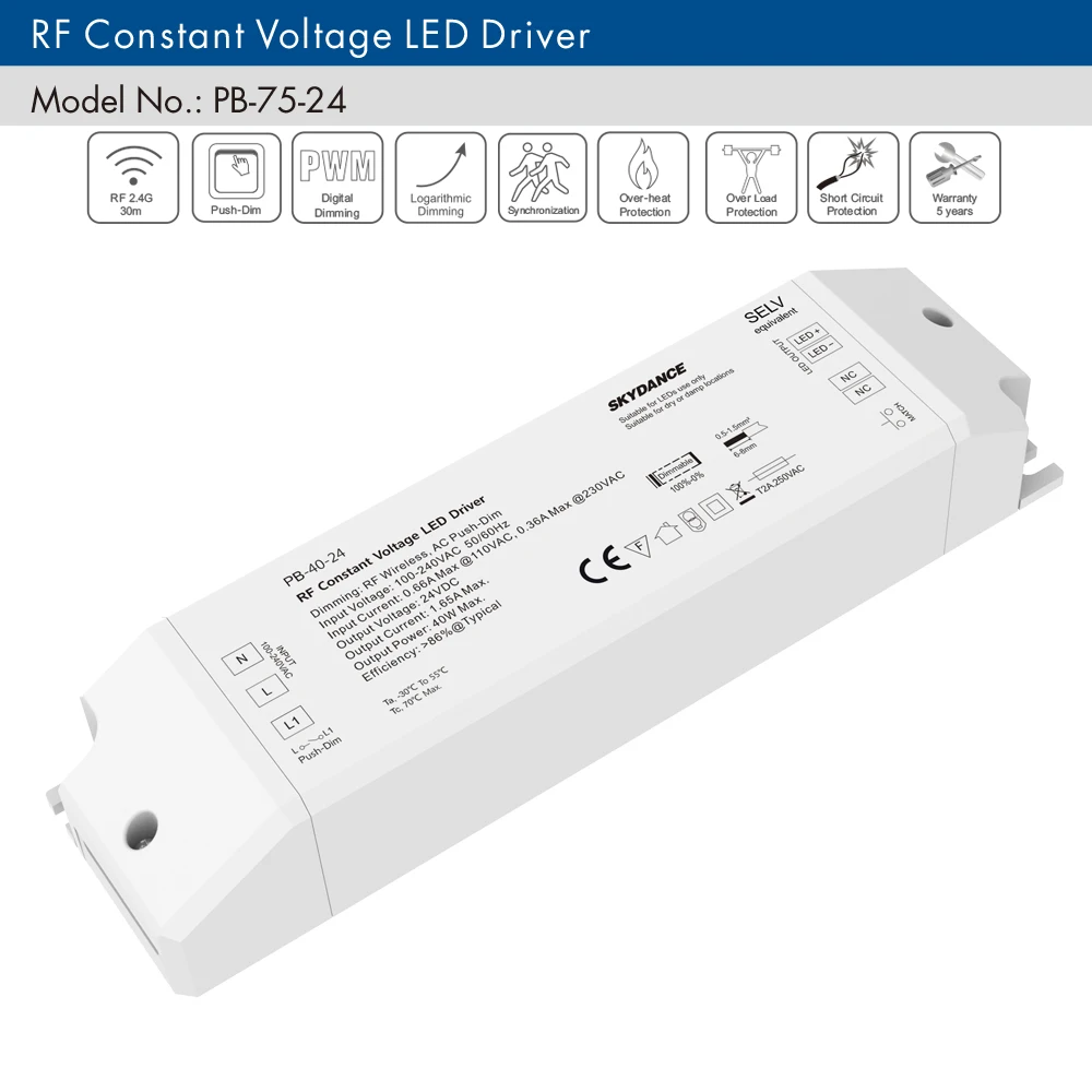 Sterownik LED z możliwością przyciemniania stałego napięcia 1CH 40W RF 2.4G bezprzewodowy pilot zdalnego sterowania AC 110V 220V do DC 12V 24V LED