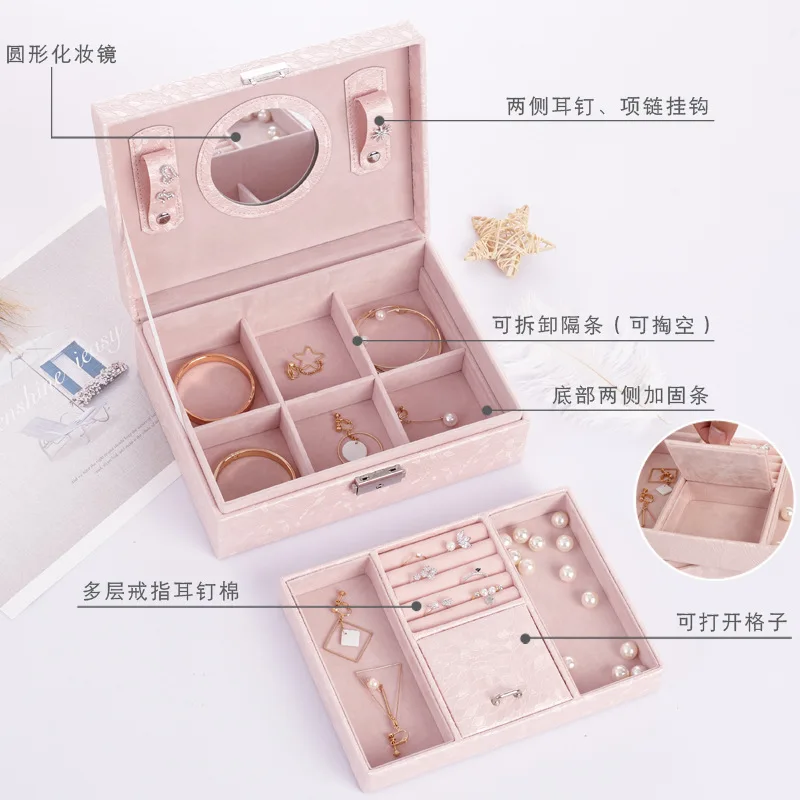 Jewelry Box European Princess Korean Hand Jewelry Collection Box with Lock Earrings Jewelry Box Multi-function Dressing Case