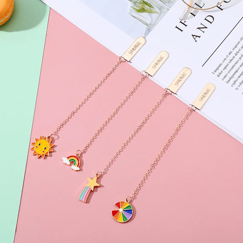 Kawaii Sun Rainbow Clouds Metal Bookmark Cute Accessories Book Mark Page Folder Office School Supplies Stationery