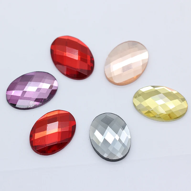 20p 18x25mm Oval Color Glass stone Foiled Flat back Non-Hotfix faceted crystal rhinestones Cabochon button jewelry making beads