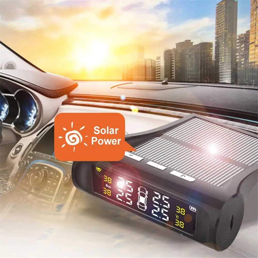 TPMS Tire Pressure Monitoring System Solar Power Wireless Car Alarm System With 4 External Sensors Real-time Displays Pressure