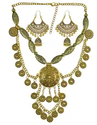 Boho Ethnic Big Choker Necklace&earrings set Women Vintage Color Maxi Necklace Pendant Women's Large Collier Coin Necklace Jewe