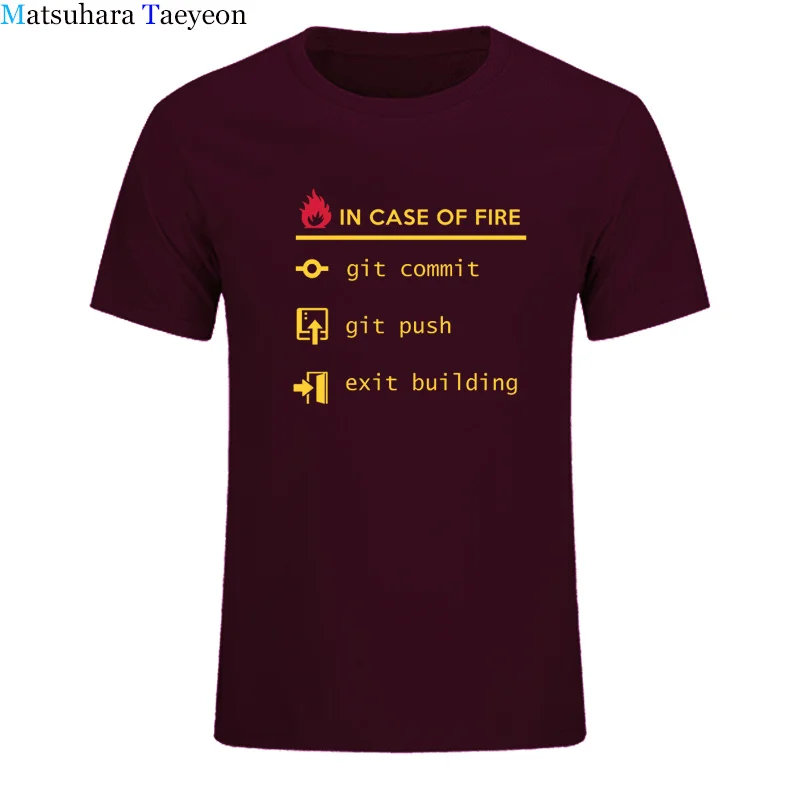 New T-shirts 100% Cotton Unisex T Shirt Coder Developer Programmer Jokes In Case of Fire Git Commit Funny Minimalist Artwork Tee