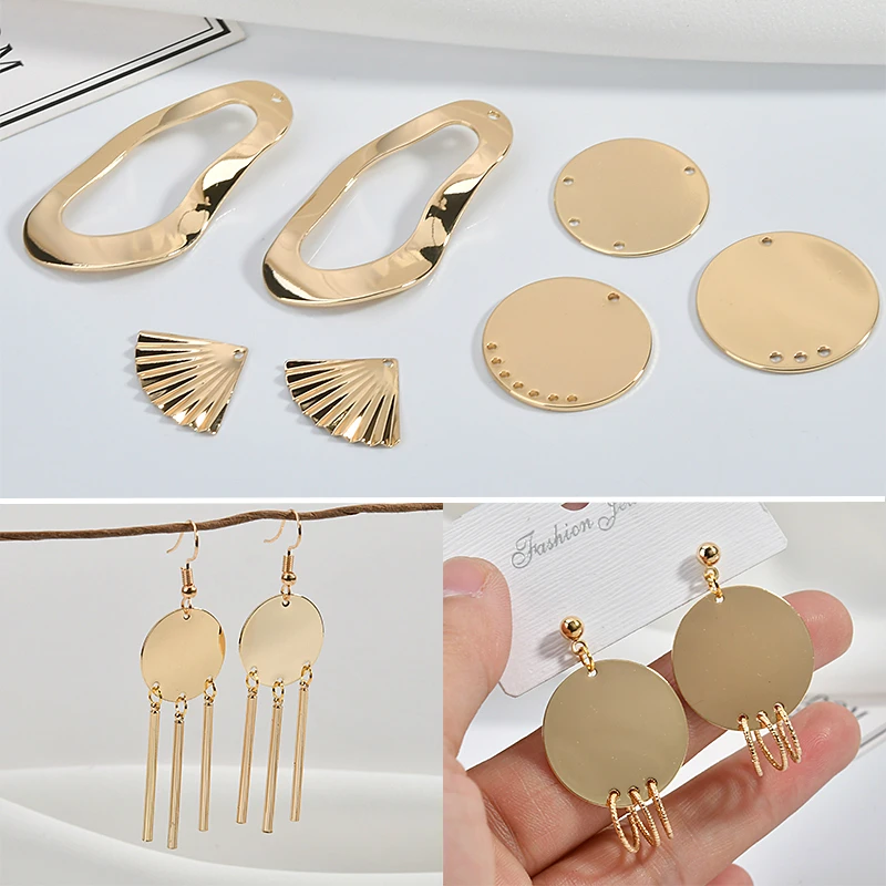 Copper plated 18K gold shaped oval fan-shaped multi-hanging porous round piece DIY earrings accessories