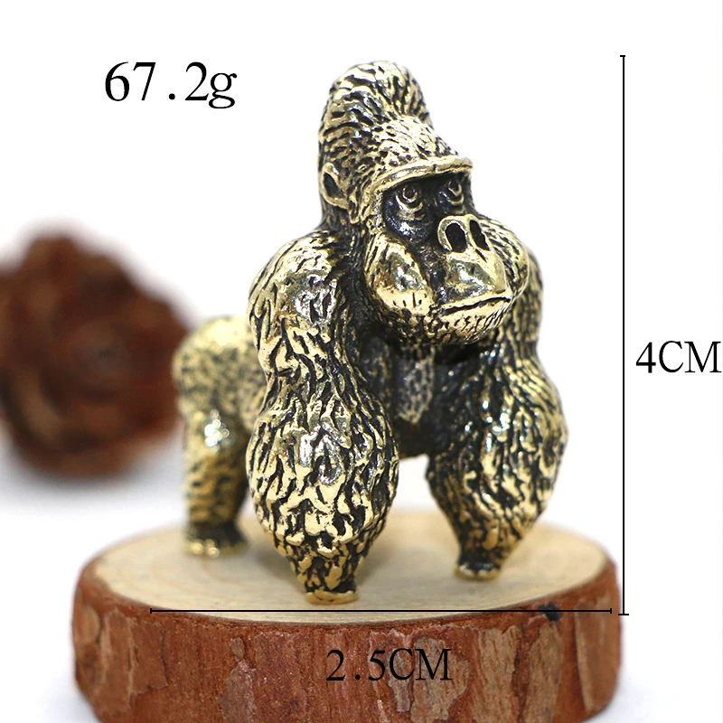 Chinese Classical Brass Gorilla Statue Antique Study Desktop Ornament Table Tea Pet Solid Pure Copper Animal Figurine Decoration