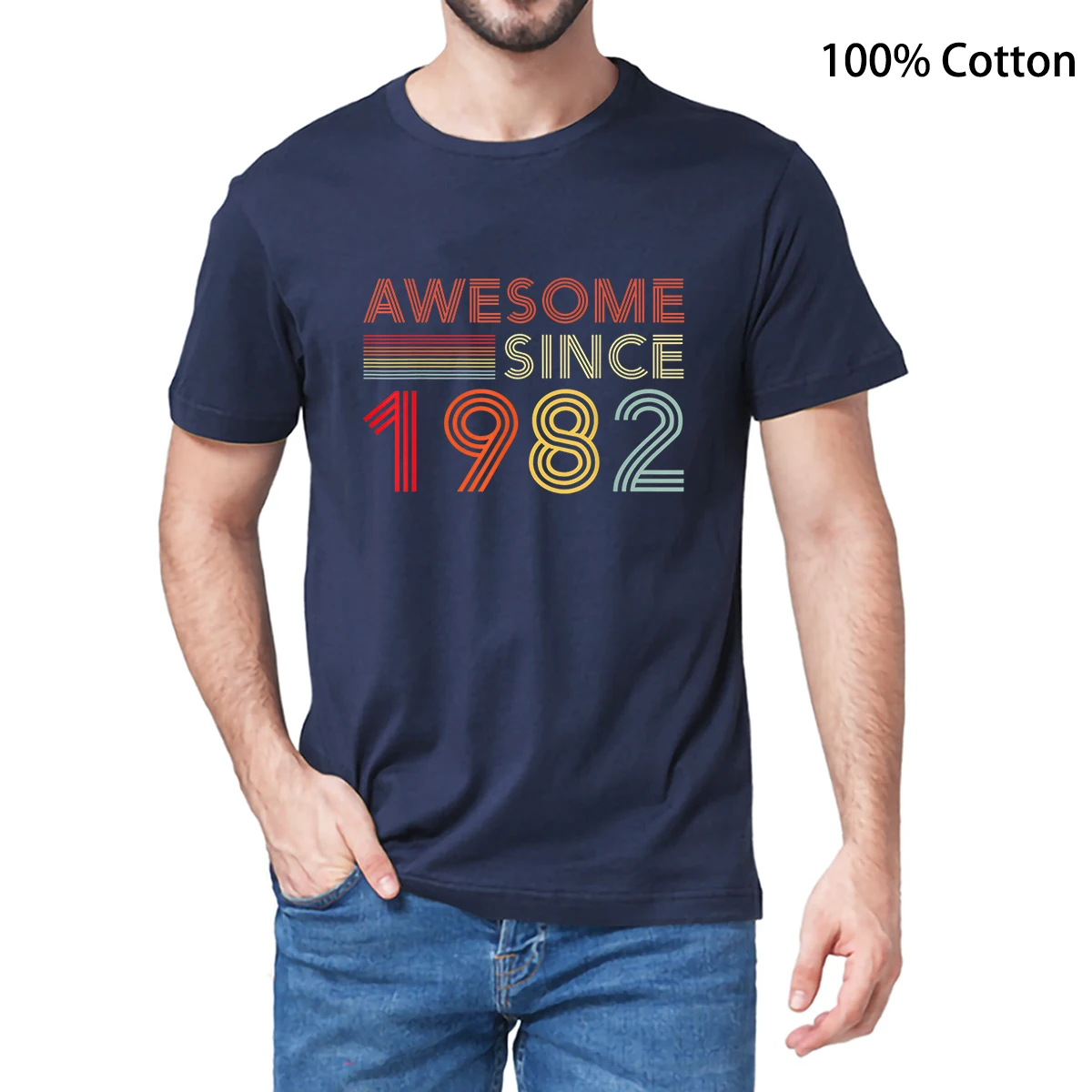 Unisex 100% Cotton Awesome Since 1982 40th Birthday Gifts 40 Years Old Men's Novelty T-Shirt Women Casual Harajuku Soft Top Tee