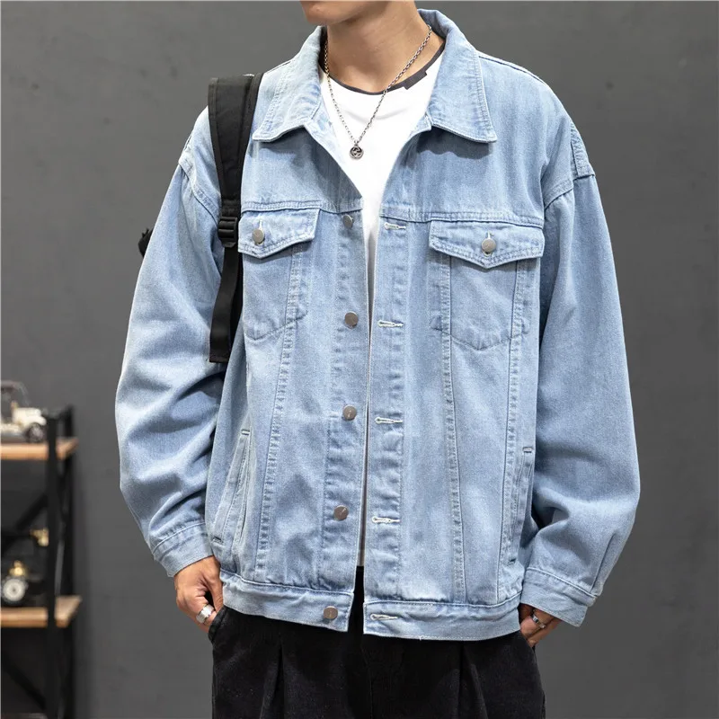 Nova jaqueta jeans dos homens do vintage jean casacos streetwear moda jean jaqueta masculina turn down collar denim outerwear algodão bombardeiro jaqueta