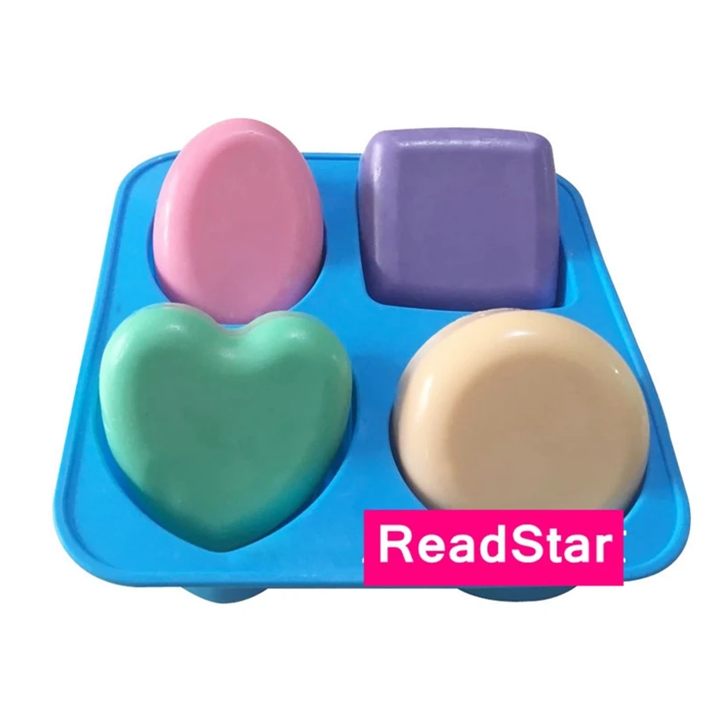 4 hole Combined Silicone moulds 4 cavities square/ Round/oval/heart  Soap Cake Baking Pudding Jelly Cocolate Cake silicone Mold