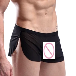 Mens Sexy Shorts Low Waist Soft Summer Underwear Ultra-thin Casual Boxer Breathable Solid Color Seamless Transparent Panties