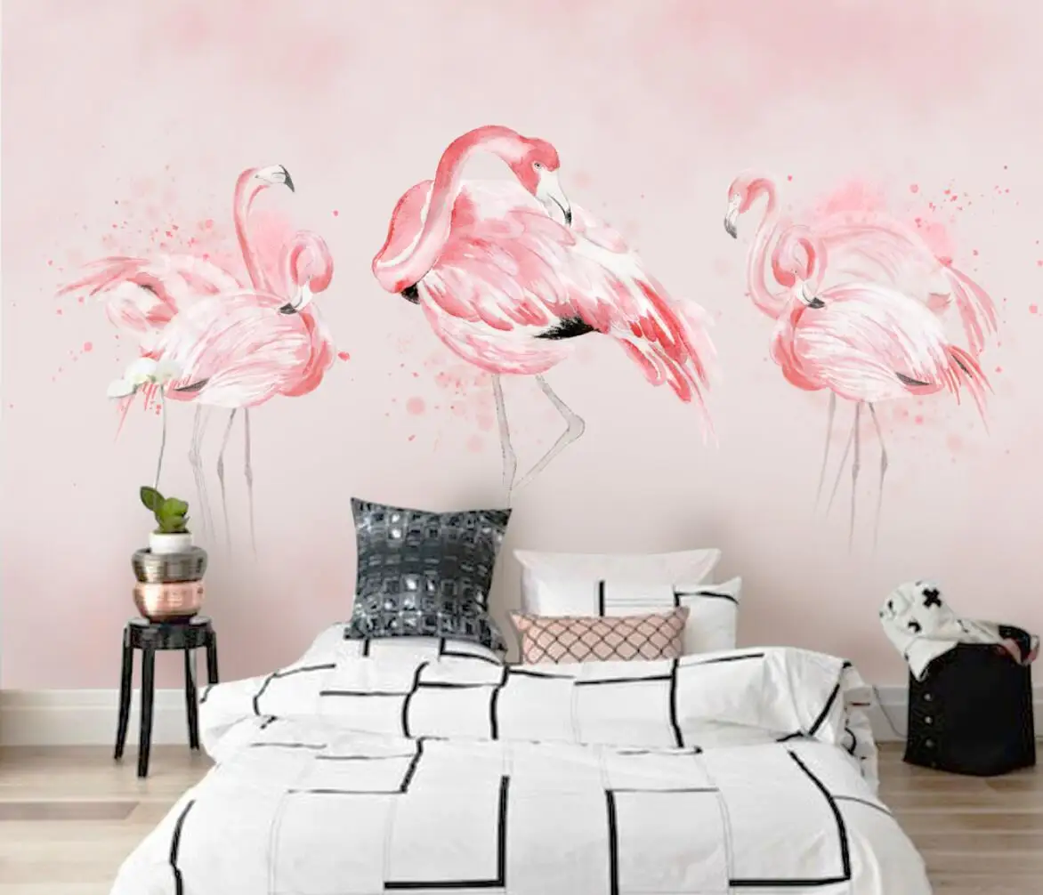 custom Nordic white small fresh rainforest banana leaf flamingo wallpaper TV background mural wall papers home decor