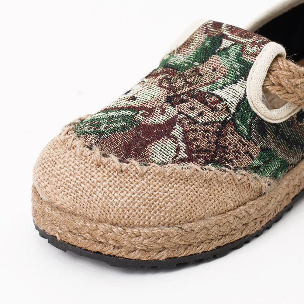 Weowalk Spring Autumn Women Linen Cotton Loafers Bear Embroidered Hemp Rubber Bottom Asakuchi Breathable Casual Flat Shoes
