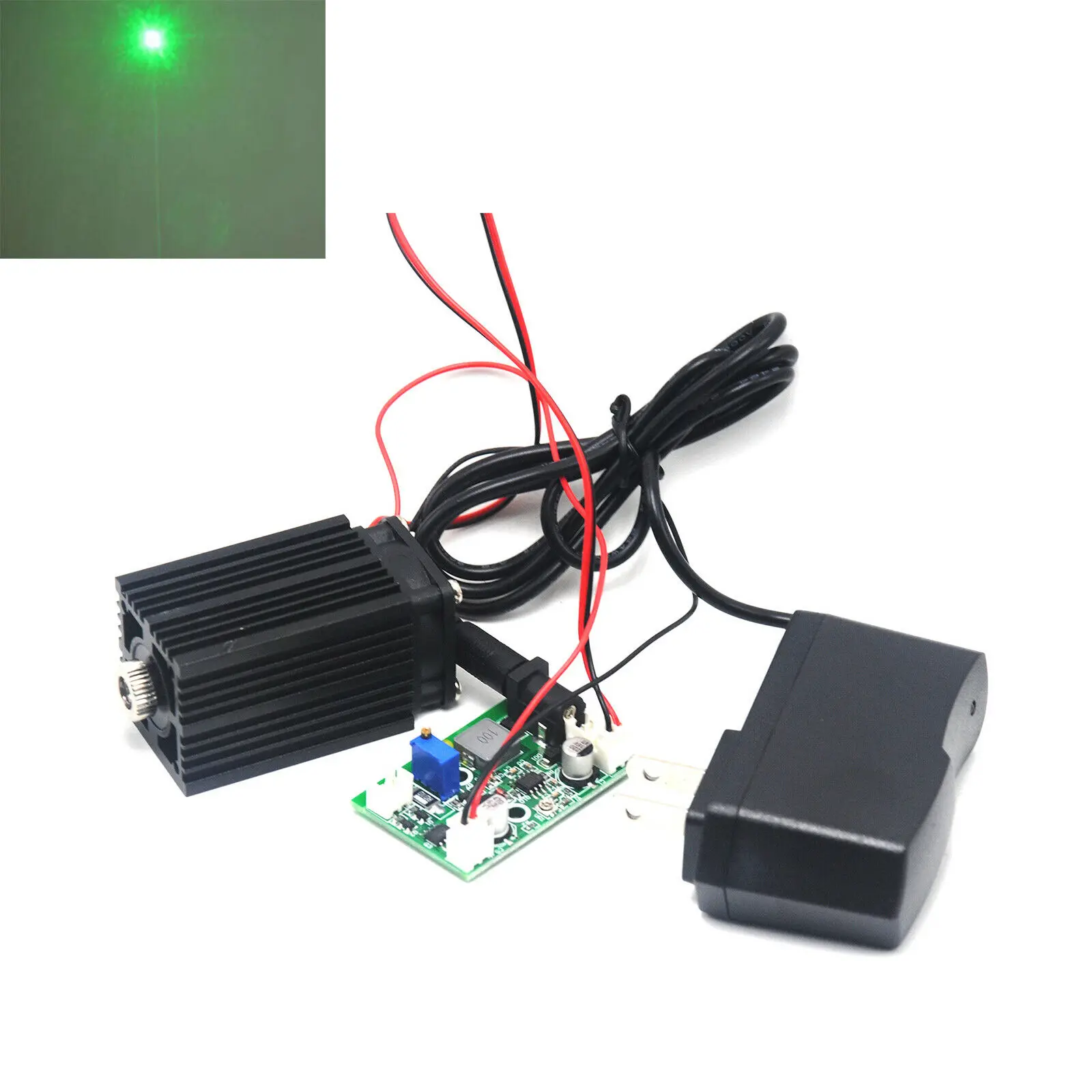 Focusable 532nm 80mW Green Laser Diode Dot Module 12V w/TTL & Driver + Adapter