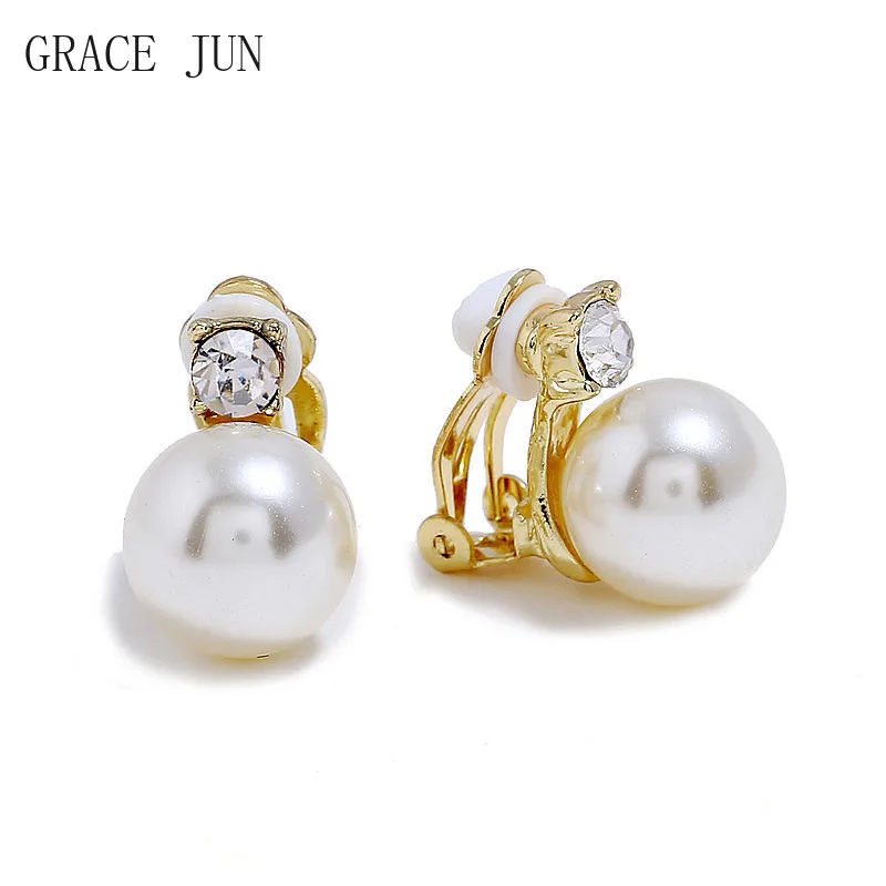 GRACE JUN 2 Colors Choose Faux Pearl Clip on Earrings Without Pierced for Women Hot Sale Cuff Earrings Trendy Jewelry Ear Clip