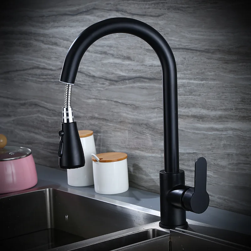 Luxury Kitchen Faucets Pull Out Flexible Sink Faucet Deck Mount Stream Shower Water Mixer Tap 360 Rotation Hot Cold Copper Taps