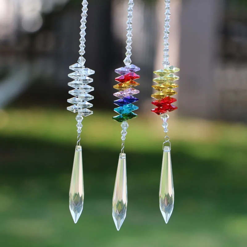 3pcs/lot Crystal Rainbow Suncatcher Icicle Prism Pendant Rainbow with Octagon Beads Home Wedding Decor Hanging Ornaments