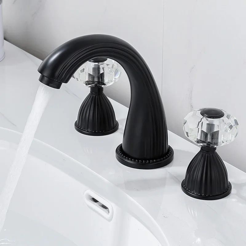 

Luxury Basin Faucet Bathroom Widespread Hot Cold Crystal Handle Brass water Mixer Tap Basin Water Sink Mixer crane