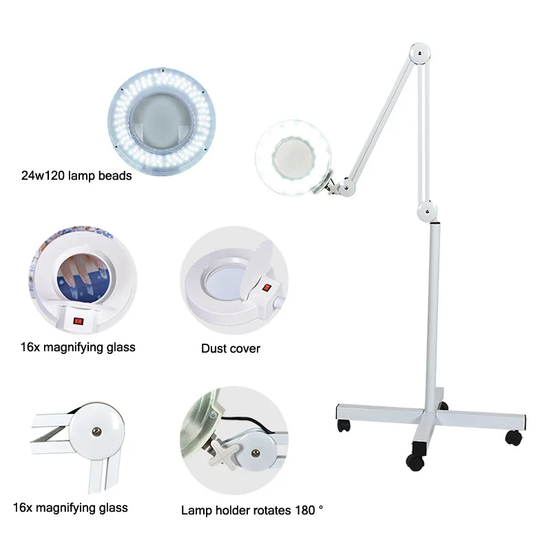 

LED Beauty Cold Light Lamp Cross Base 16 Times Magnifying Glass 24W Floor Beauty Skin Embroidery Pick Acne Grafting Beauty Lamp