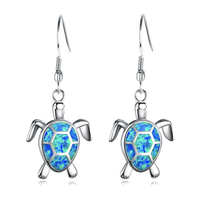 2021 Cute Girl Earrings Imitation Fire Opal Sea Turtle Animal Ear Stud Birthday Gift For Women Earrings Accessories