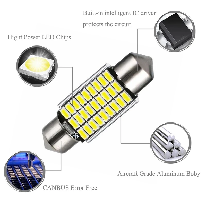 600x Festoon CANBUS 31mm 36mm 39mm 41mm C5W led ERROR FREE 18 27 30 33LED smd 3014 interior reading white bulbs dome lamps