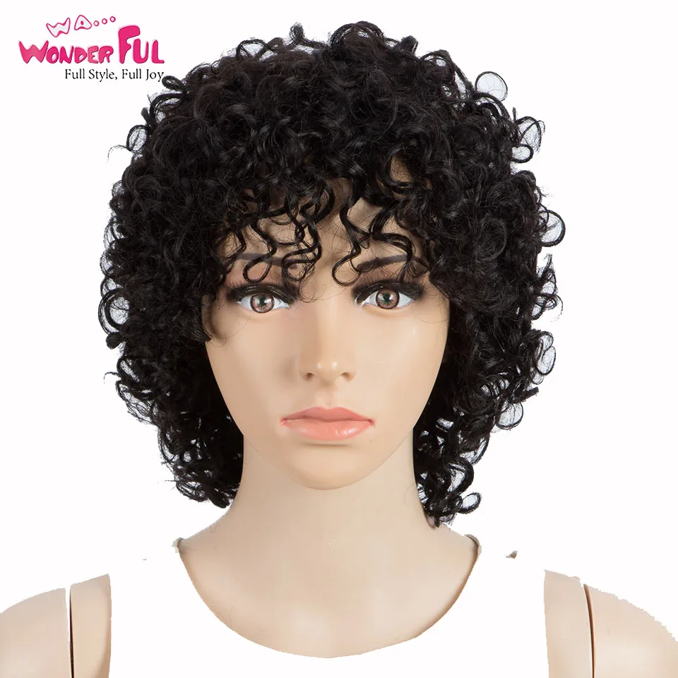 Wonderful Short Afro Kinky Curly Wig Human Hair Wig For Black Women 100% Remy Human Hair Short Wig Full Machine Made Wig Black