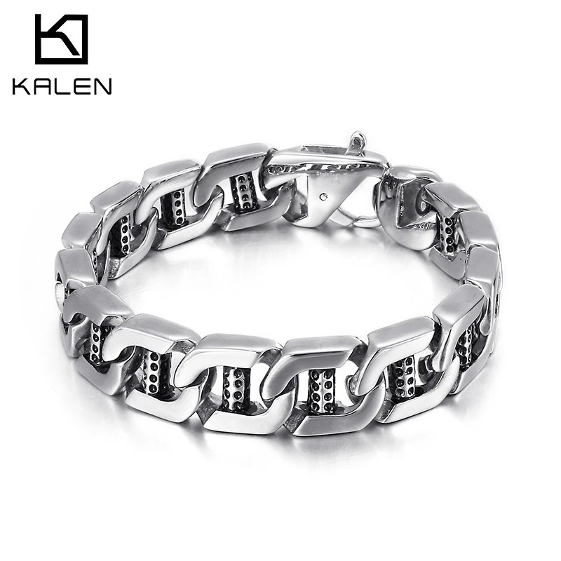 

Kalen Punk Style Mechanical Chain 15mm Wide Men's Stainless Steel Bracelet Jewelry