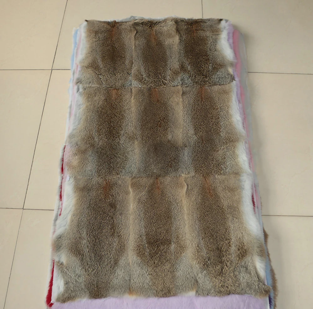 Patchwork Real Rabbit Fur Pelt Blanket, Natural Furry Thick Fur Rug Plate, Leather Throw, 55x110 cm