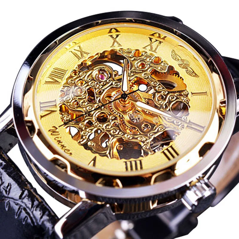 

2020 Men's Classic Watches Top Brand Luxury Fashion Skeleton Watches Men Mechanical Hand Wind Watches Roma Dial Gold Watches AAA